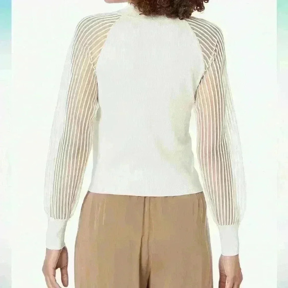 Club Monaco Women's Sheer Striped Lantern Sleeve Ribbed White Sweater, S - Picture 11 of 12